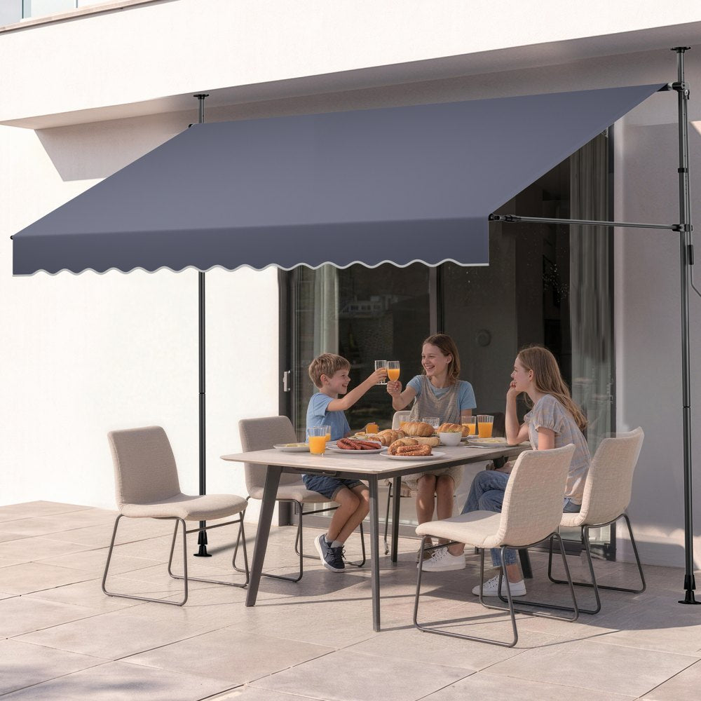 VEVOR Manual Retractable Awning, 118" Outdoor Retractable Patio Awning Sunshade Shelter, Height Adjustable Patio Door Window Canopy with Manual Crank Handle for Backyard, Garden, Balcony, Dark Gray