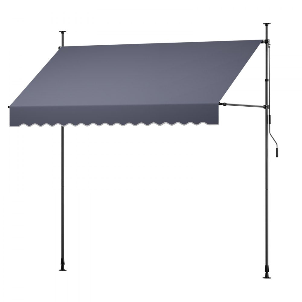 VEVOR Manual Retractable Awning, 118" Outdoor Retractable Patio Awning Sunshade Shelter, Height Adjustable Patio Door Window Canopy with Manual Crank Handle for Backyard, Garden, Balcony, Dark Gray