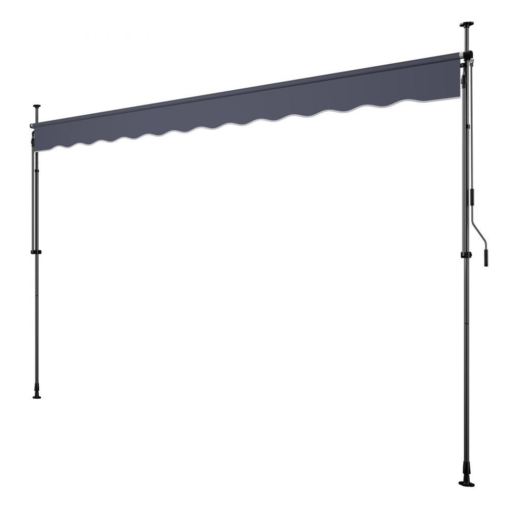 VEVOR Manual Retractable Awning, 157" Outdoor Retractable Patio Awning Sunshade Shelter, Height Adjustable Patio Door Window Canopy with Manual Crank Handle for Backyard, Garden, Balcony, Dark Gray