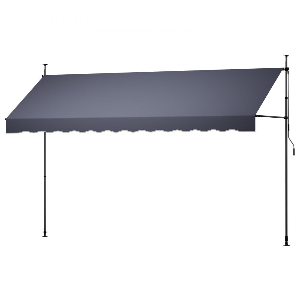 VEVOR Manual Retractable Awning, 157" Outdoor Retractable Patio Awning Sunshade Shelter, Height Adjustable Patio Door Window Canopy with Manual Crank Handle for Backyard, Garden, Balcony, Dark Gray