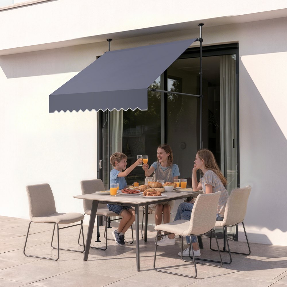 VEVOR Manual Retractable Awning, 59" Outdoor Retractable Patio Awning Sunshade Shelter, Height Adjustable Patio Door Window Canopy with Manual Crank Handle for Backyard, Garden, Balcony, Dark Gray