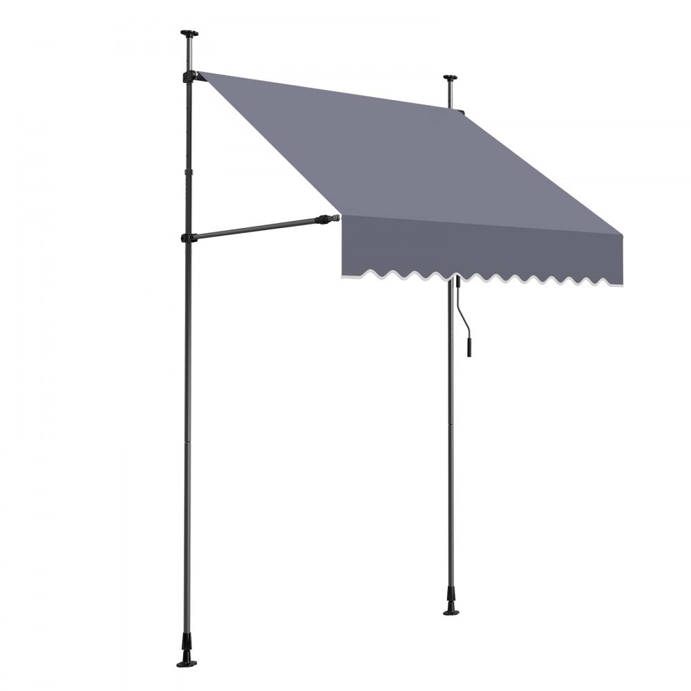 VEVOR Manual Retractable Awning, 59" Outdoor Retractable Patio Awning Sunshade Shelter, Height Adjustable Patio Door Window Canopy with Manual Crank Handle for Backyard, Garden, Balcony, Dark Gray