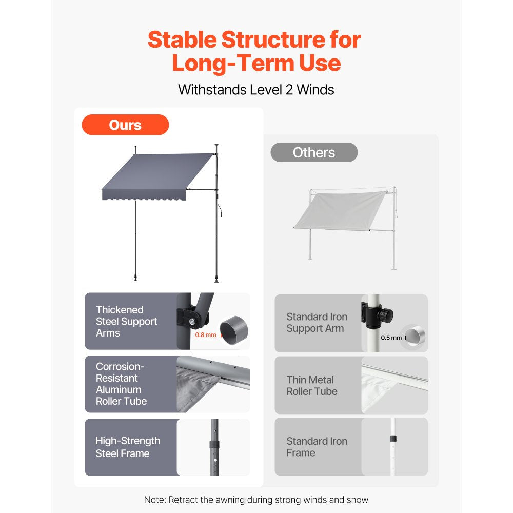 VEVOR Manual Retractable Awning, 78" Outdoor Retractable Patio Awning Sunshade Shelter, Height Adjustable Patio Door Window Canopy with Manual Crank Handle for Backyard, Garden, Balcony, Dark Gray