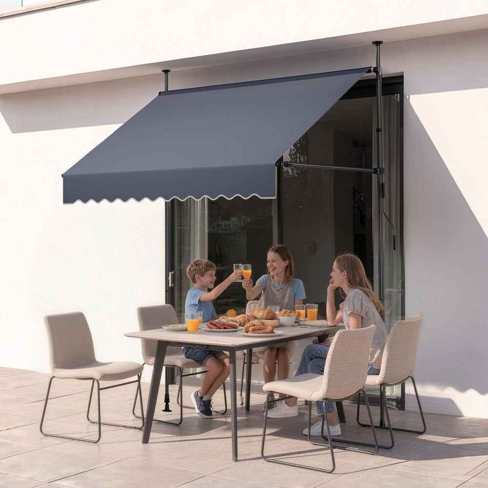 VEVOR Manual Retractable Awning, 78" Outdoor Retractable Patio Awning Sunshade Shelter, Height Adjustable Patio Door Window Canopy with Manual Crank Handle for Backyard, Garden, Balcony, Dark Gray