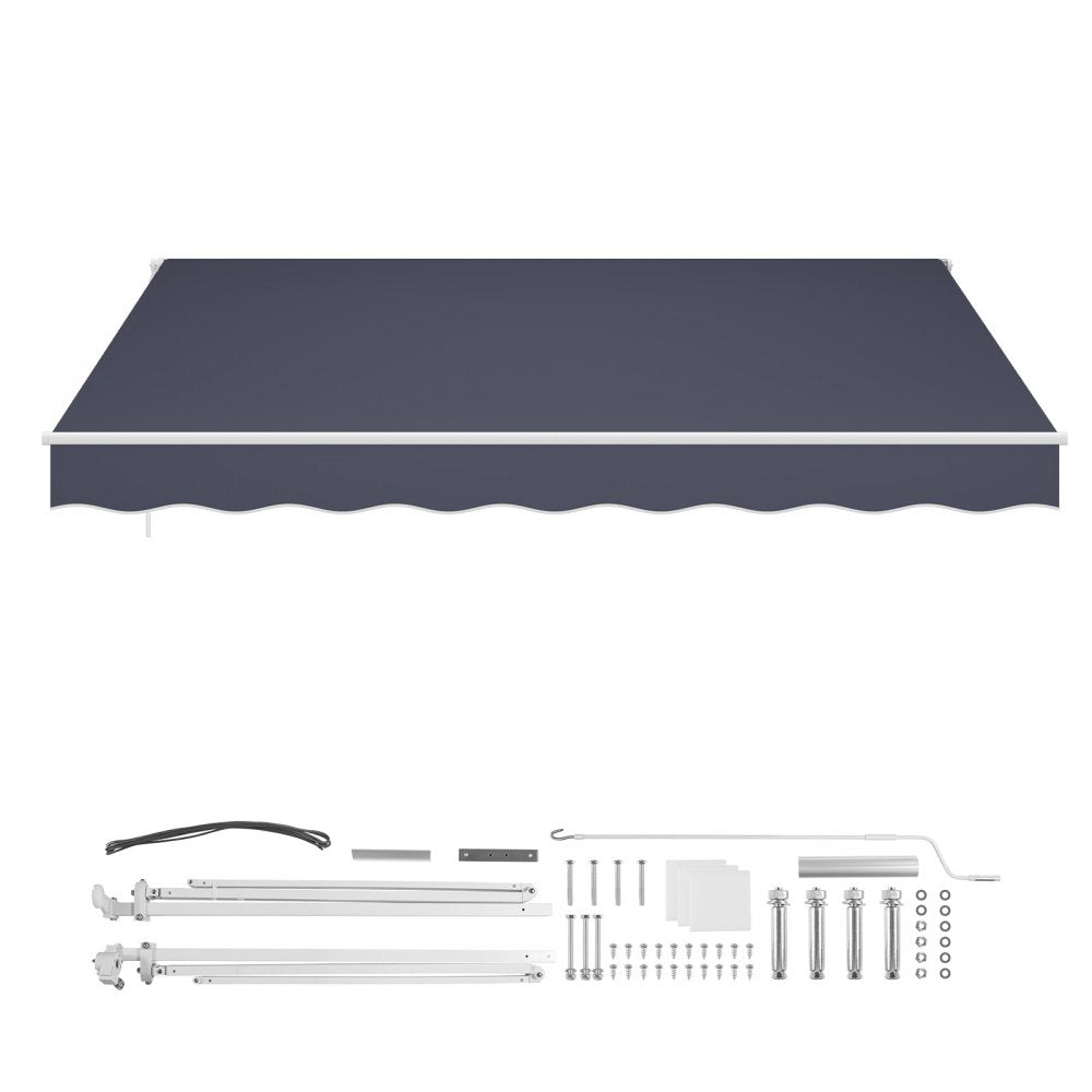 VEVOR Manual Retractable Awning, 13.1' x 9.8' Outdoor Patio Awning Retractable Sun Shade, Patio Door Window Water-Resistant Polyester Sunshade Shelter with Crank Handle for Deck, Balcony, Yard, Gray