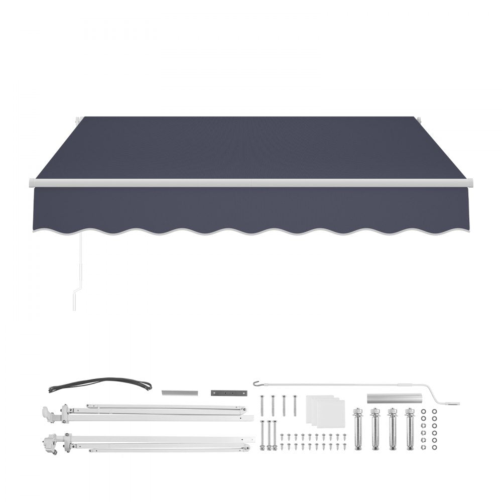 VEVOR Manual Retractable Awning, 8.2' x 6.6' Outdoor Patio Awning Retractable Sun Shade, Patio Door Window Water-Resistant Polyester Sunshade Shelter with Crank Handle for Deck, Balcony, Yard, Gray