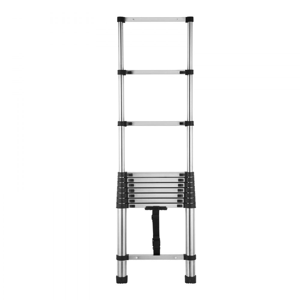 VEVOR Telescoping Ladder, 8.5ft Stainless Steel Lightweight Extension Ladder, Multi-Button Retraction Collapsible Ladders, 330LBS Capacity & Non-Slip Feet, Portable 9-Step Ladders for Home, RV, Loft