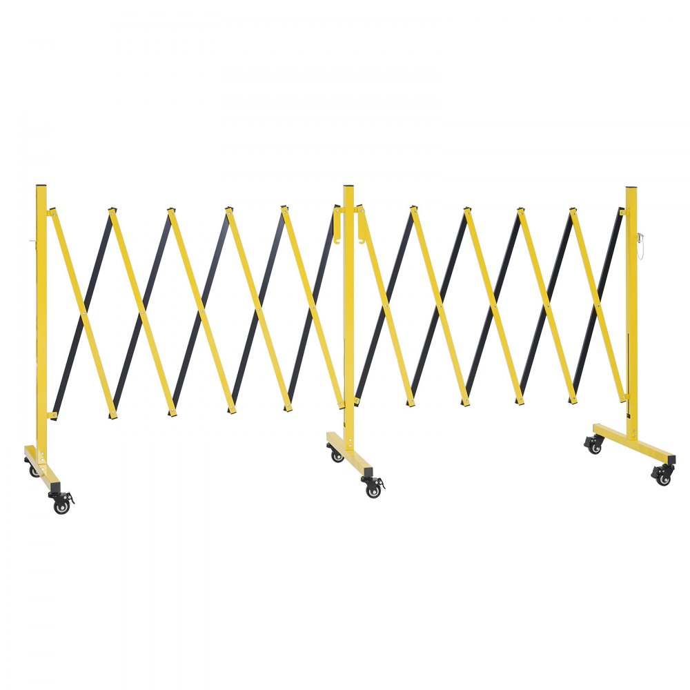 VEVOR Double Expandable Barricades, 18FT Industrial Safety Barriers, Flexible Mobile Barricade with Locking Casters, Portable Folding Security Gate Metal Traffic Fence for Driveway Warehouse Elevator