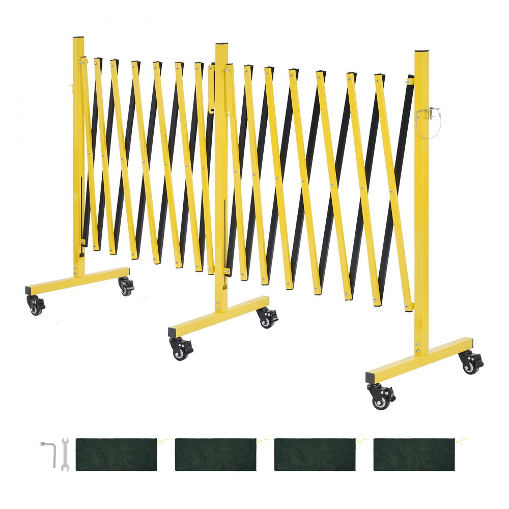 VEVOR Double Expandable Barricades, 25FT Industrial Safety Barriers, Flexible Mobile Barricade with Locking Casters, Portable Folding Security Gate Metal Traffic Fence for Driveway Warehouse Elevator