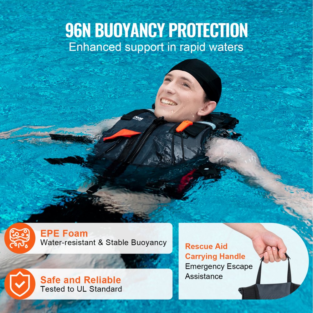 VEVOR Life Vest for Watersports (PFD), Life Jacket with Waterproof Nylon & 96N Buoyancy, Life Vest/Jacket for Any Water Activity-Fishing, Kayaking, Surfing and More, Men and Women L