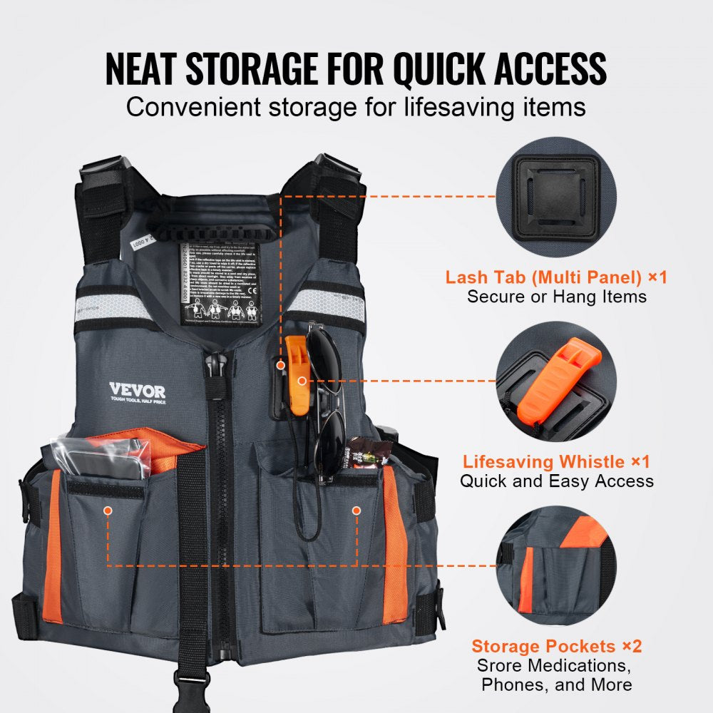 VEVOR Life Vest for Watersports (PFD), Life Jacket with Waterproof Nylon & 80N Buoyancy, Life Vest/Jacket for Any Water Activity-Fishing, Kayaking, Surfing and More, Men and Women S