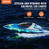 VEVOR RC Boat, 2.4GHz 12 km/h, Remote Control Boat for Pools & Lakes, Racing Boat with LED Light, 2 Rechargeable Batteries, Whole Body Waterproof, Water Play Toy Gift for Adults Boys & Girls, Blue