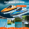 VEVOR RC Boat, 2 Pack 2.4GHz 12 km/h, Remote Control Boat for Pools & Lakes, Racing Boat with LED Light, 4 Rechargeable Batteries, Whole Body Waterproof, Gift for Adults Boys & Girls, Blue & Orange