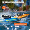 VEVOR RC Boat, 2 Pack 2.4GHz 12 km/h, Remote Control Boat for Pools & Lakes, Racing Boat with LED Light, 4 Rechargeable Batteries, Whole Body Waterproof, Gift for Adults Boys & Girls, Blue & Orange