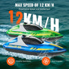 VEVOR RC Boat, 2 Pack 2.4GHz 12 km/h, Remote Control Boat for Pools & Lakes, Racing Boat with LED Light, 4 Rechargeable Batteries, Whole Body Waterproof, Gift for Adults Boys & Girls, Blue & Green