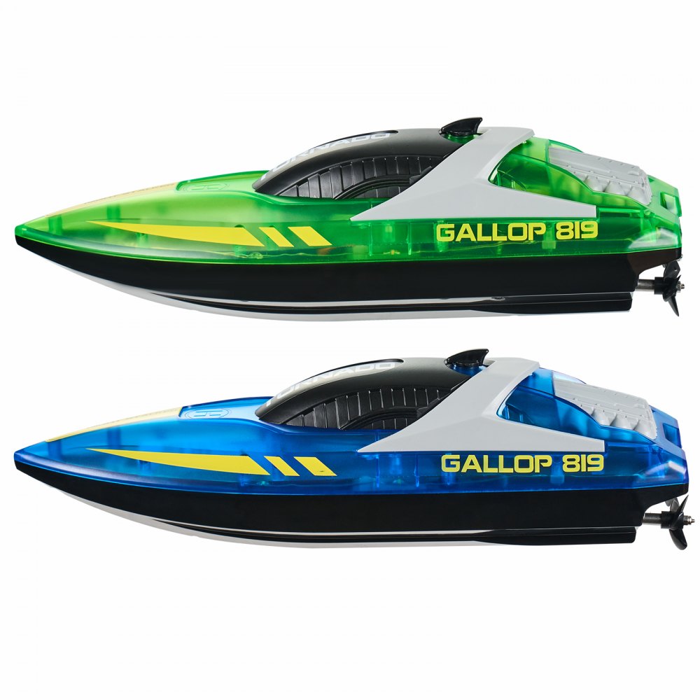 VEVOR RC Boat, 2 Pack 2.4GHz 12 km/h, Remote Control Boat for Pools & Lakes, Racing Boat with LED Light, 4 Rechargeable Batteries, Whole Body Waterproof, Gift for Adults Boys & Girls, Blue & Green