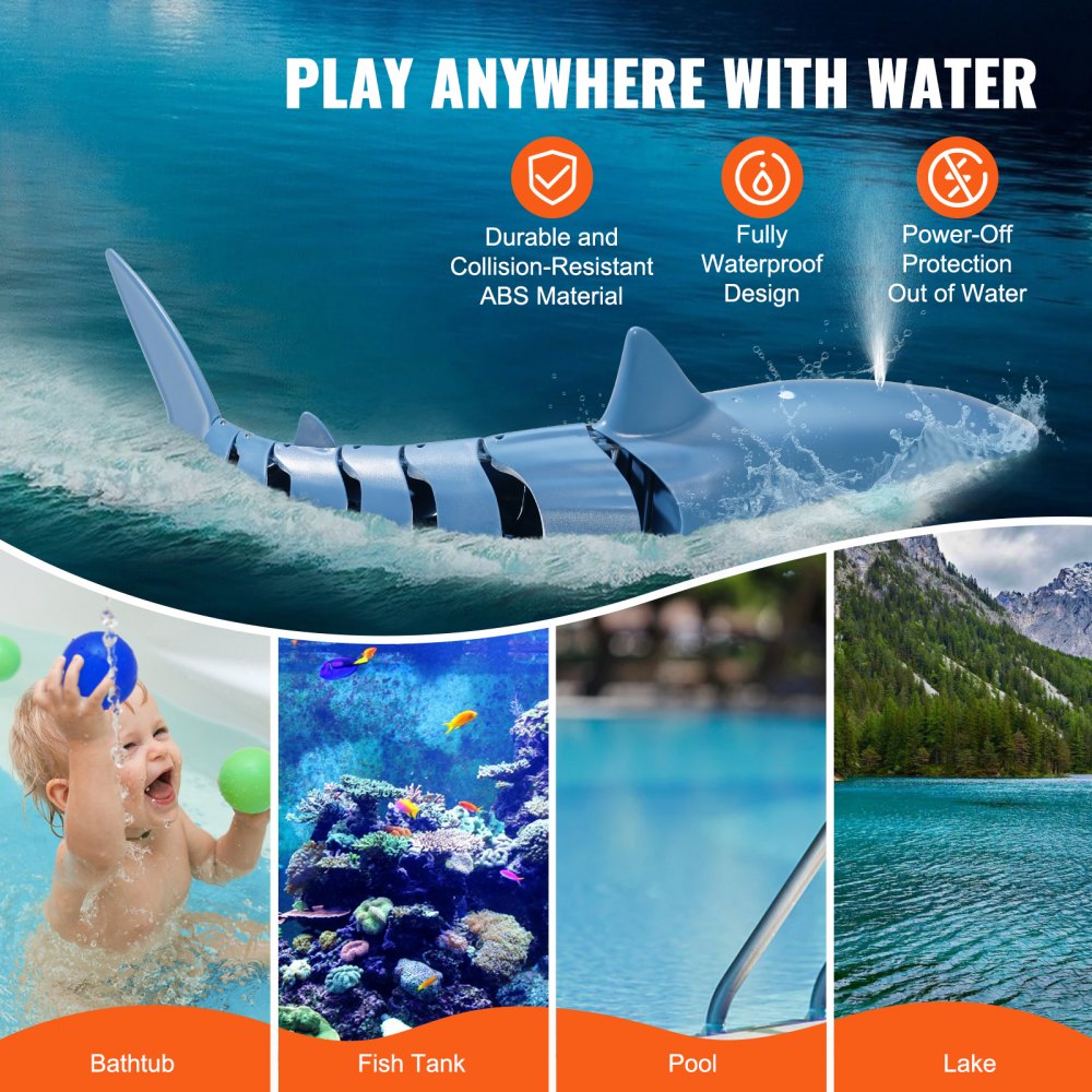 VEVOR Remote Control Shark Toy, 2.4GHz High Simulation Shark RC Boat for Swimming Pool Bathroom, Electric RC Shark Fish Toy with 2 Batteries, Light & Spray Water Function for 6+ Year Old Boys & Girls