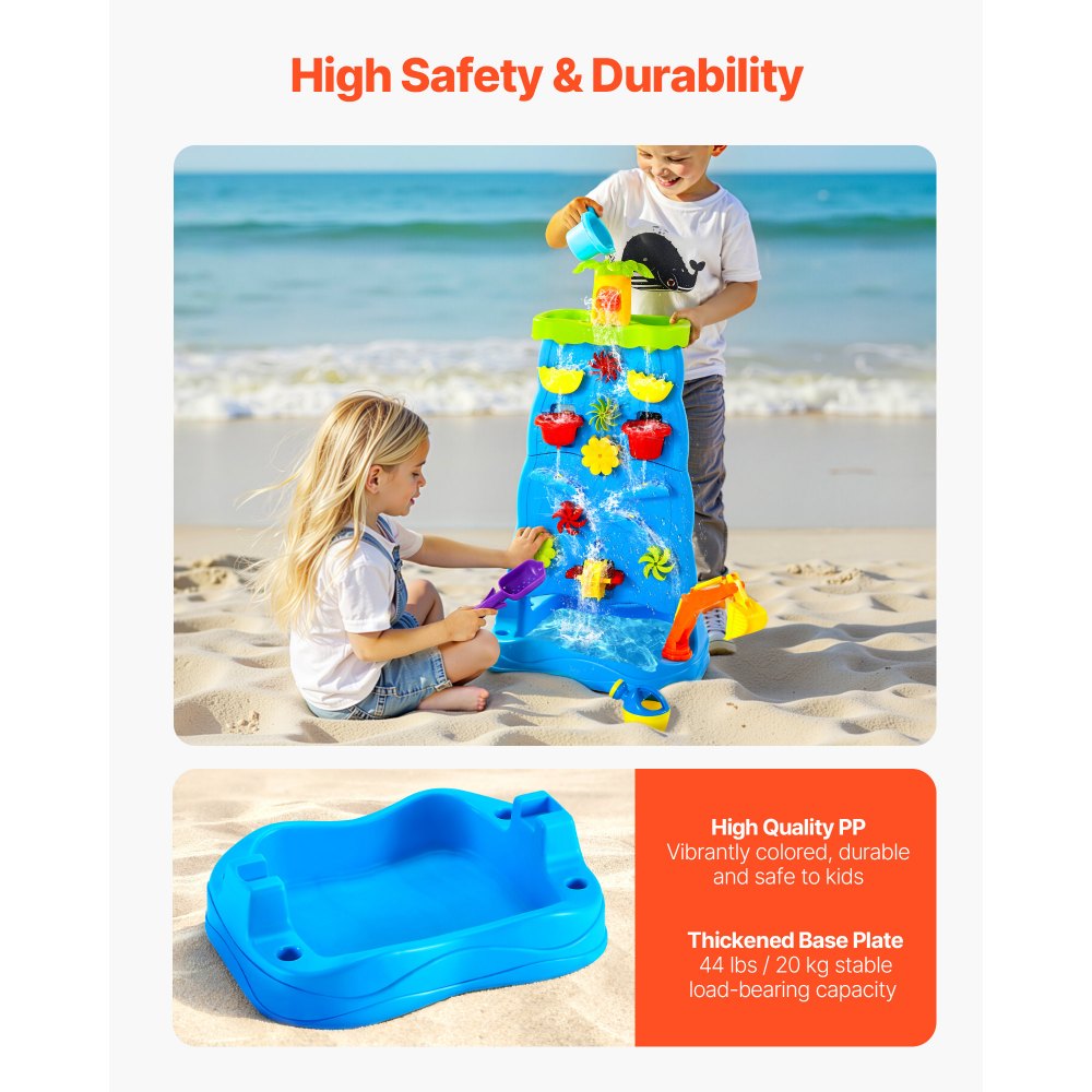 VEVOR Sand and Water Table for Toddlers, Double-Sided Kids Activity Waterfall Playset with 37PCS Accessories, Kids Activity Sensory Table, Outdoor Summer Sand Water Play Table for 3+ Years Boys Girls
