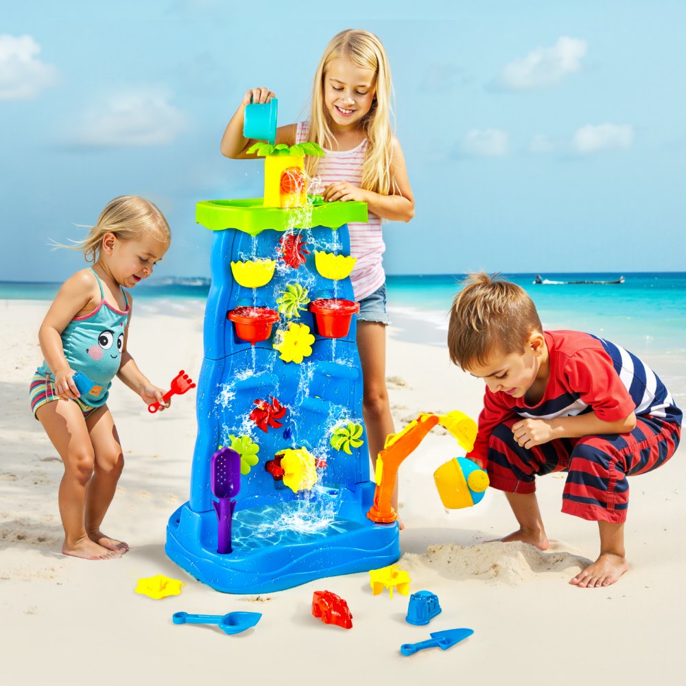 VEVOR Sand and Water Table for Toddlers, Double-Sided Kids Activity Waterfall Playset with 37PCS Accessories, Kids Activity Sensory Table, Outdoor Summer Sand Water Play Table for 3+ Years Boys Girls