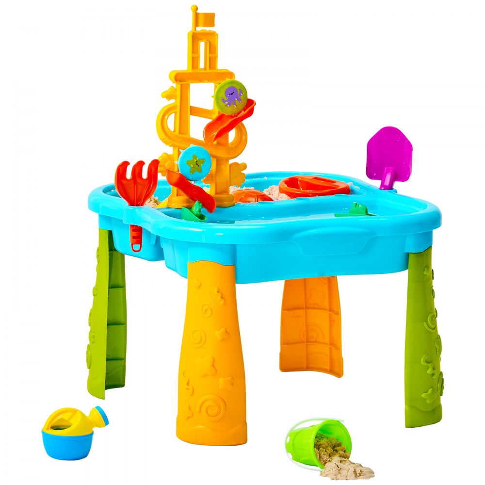 VEVOR Sand and Water Table for Toddlers, Kids Activity Sensory Table, Outdoor Sand Water Playset with 11PCS Toy Accessories & Umbrella, Summer Water Activity Table for 3+ Years Boys Girls, Ideal Gift