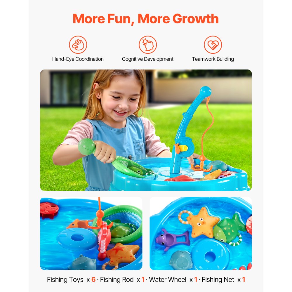 VEVOR Water Table for Toddlers, Kids Activity Sensory Table, Fish 'n Splash Water Playset with 9PCS Toy Accessories, Summer Water Activity Table with Fishing Game Set for 3+ Years Boys Girls