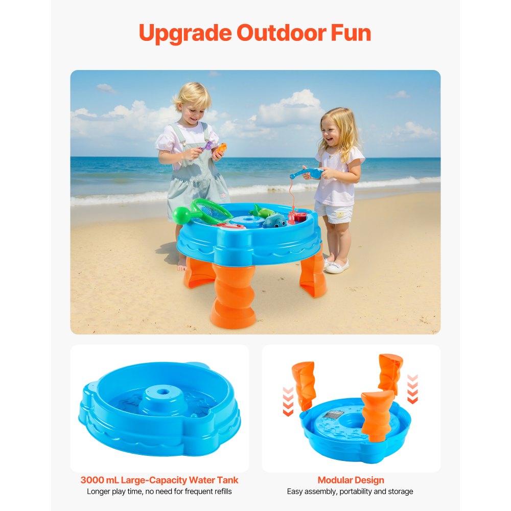 VEVOR Water Table for Toddlers, Kids Activity Sensory Table, Fish 'n Splash Water Playset with 9PCS Toy Accessories, Summer Water Activity Table with Fishing Game Set for 3+ Years Boys Girls