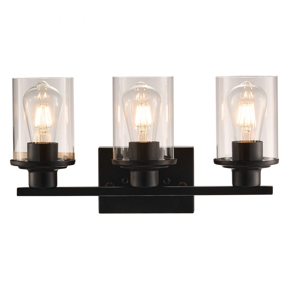 VEVOR 3-Light Bathroom Light Fixtures, Modern Vanity Light Fixture over Mirror, Bathroom Wall Sconce Lamp with Clear Glass Shade, E26 Ceramic Socket for Bedroom Living Room Hallway (Bulb Not Included)