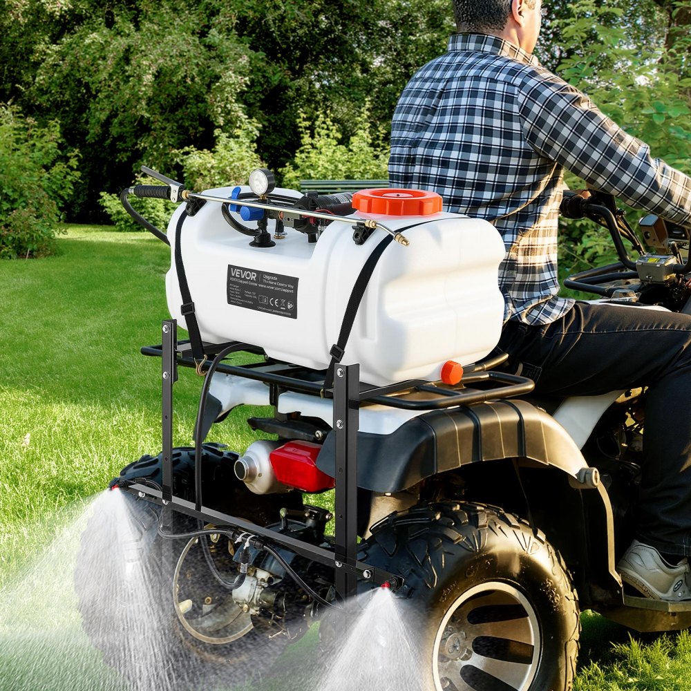 VEVOR ATV Spot Sprayer 15.9 Gal/60L 12V Pump ATV/UTV Broadcast Sprayer, for Garden Farm, 1.9 GPM Flow Rate, Adjustable 0-72 PSI, Weed Spray with Brass Nozzle, Boom, Water Tank, 20 ft Hose, White