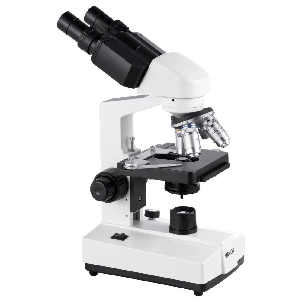 VEVOR Binocular Microscope, 40-5000X Magnification, Professional Compound Microscope for Adult with Dual Stage and Two Sets of Eyepieces, Aluminum Alloy Body, Includes LED Light and Phone Holder