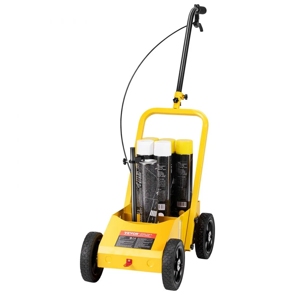 VEVOR Striping Line Marking Machine, 24 x 13 x 35.4 inch, 4-Wheel, Heavy Duty Striping Line Machine with 2-4 inch Adjustable Width, Make Clear Edge Line for Roads, Parking Lots, Sports Field, Yellow