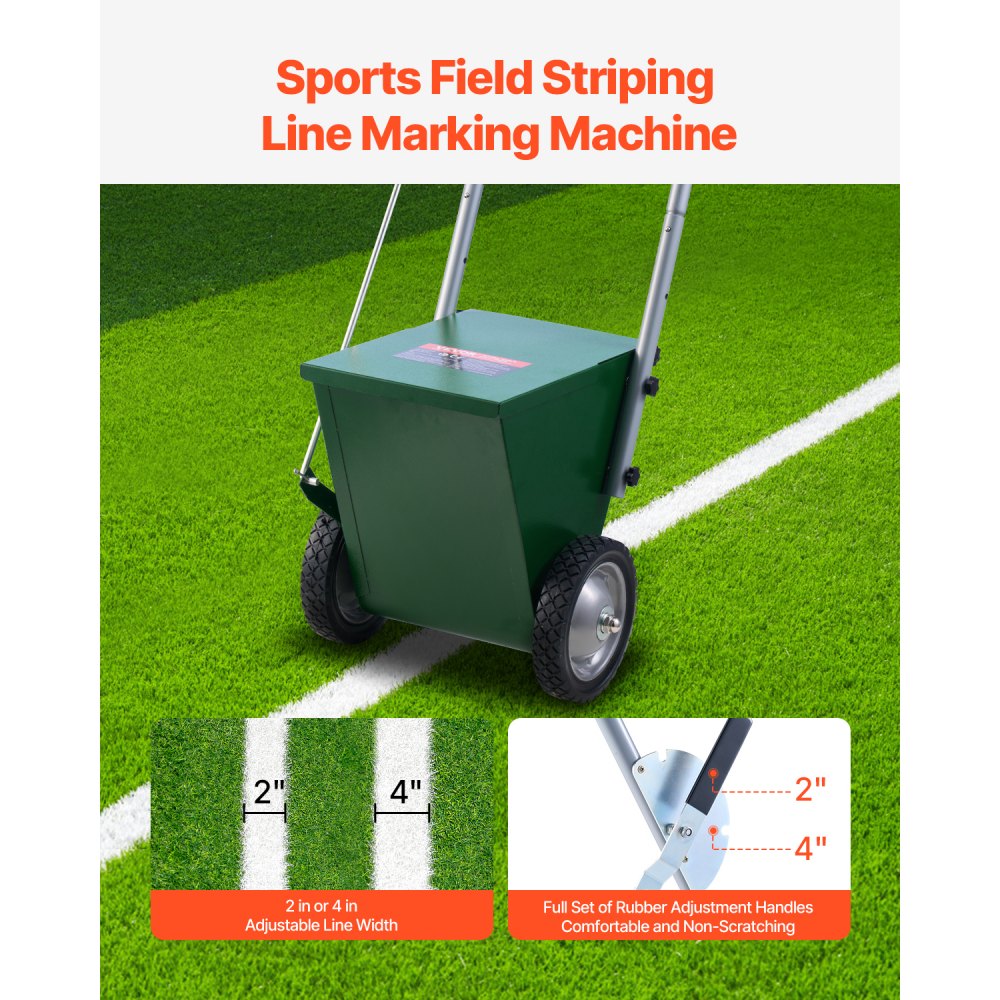 VEVOR Dry Line Marker, 2-Wheel, 2 or 4 in Lines, Field Dry Line Chalker, Adjustable Line Marker, with Rubber Adjustment Handle, 25 lbs Large Powder Capacity, for Baseball and Softball Infield, Green