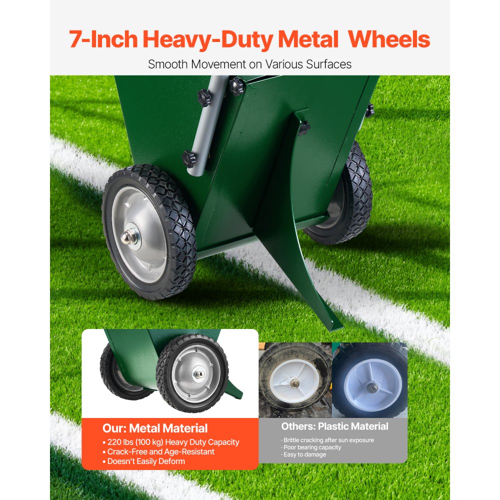 VEVOR Dry Line Marker, 2-Wheel, 2 or 4 in Lines, Field Dry Line Chalker, Adjustable Line Marker, with Rubber Adjustment Handle, 25 lbs Large Powder Capacity, for Baseball and Softball Infield, Green