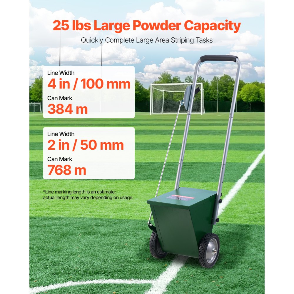 VEVOR Dry Line Marker, 2-Wheel, 2 or 4 in Lines, Field Dry Line Chalker, Adjustable Line Marker, with Rubber Adjustment Handle, 25 lbs Large Powder Capacity, for Baseball and Softball Infield, Green