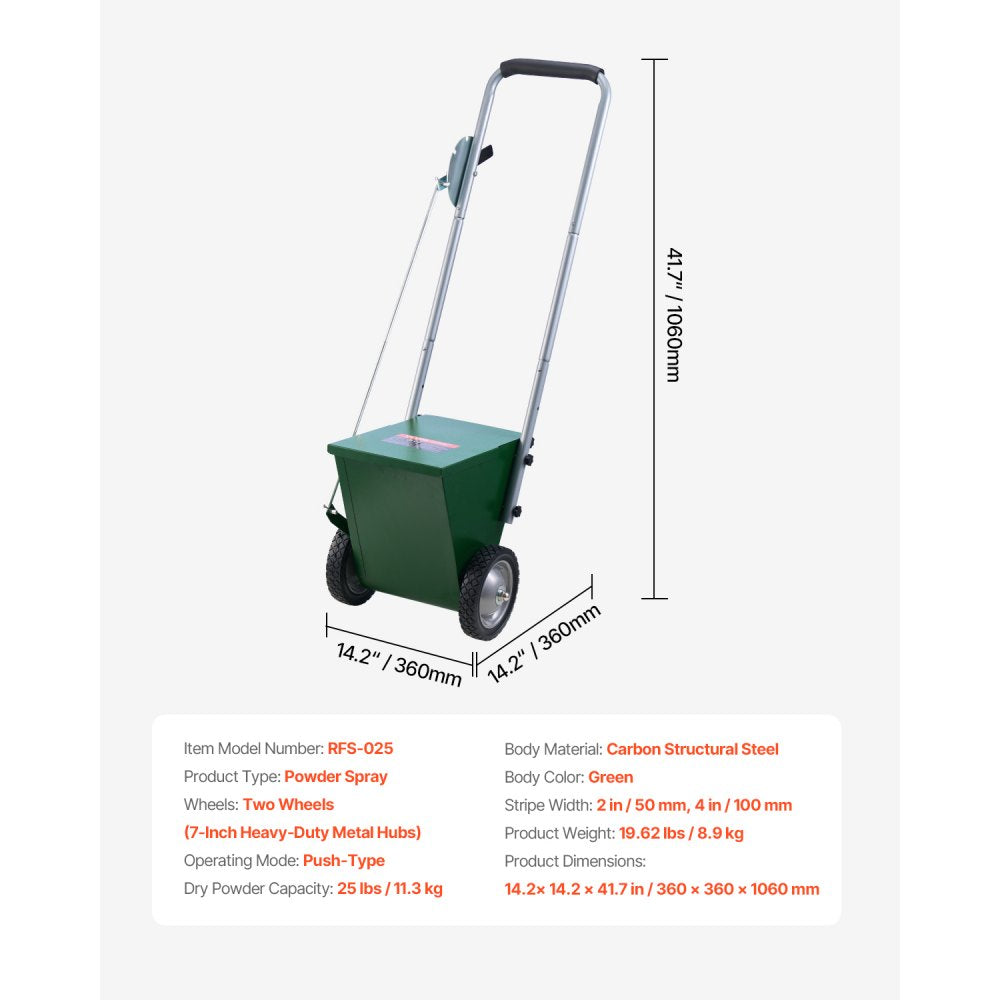 VEVOR Dry Line Marker, 2-Wheel, 2 or 4 in Lines, Field Dry Line Chalker, Adjustable Line Marker, with Rubber Adjustment Handle, 25 lbs Large Powder Capacity, for Baseball and Softball Infield, Green