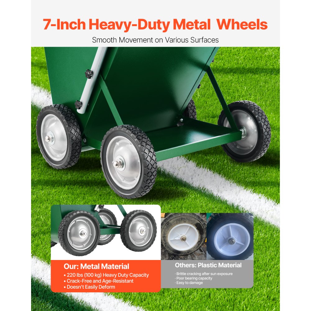 VEVOR Dry Line Marker, 4-Wheel, 2 or 4 in Lines, Field Dry Line Chalker, Adjustable Line Marker, with Rubber Adjustment Handle, 50 lbs Large Powder Capacity, for Baseball and Softball Infield, Green