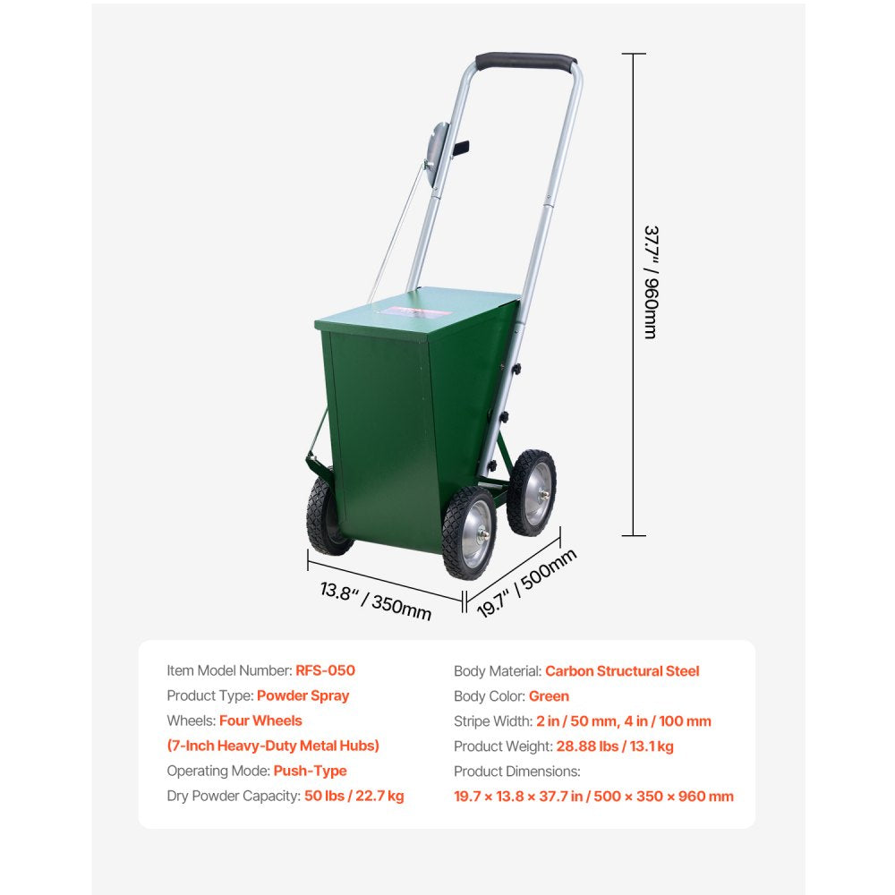 VEVOR Dry Line Marker, 4-Wheel, 2 or 4 in Lines, Field Dry Line Chalker, Adjustable Line Marker, with Rubber Adjustment Handle, 50 lbs Large Powder Capacity, for Baseball and Softball Infield, Green