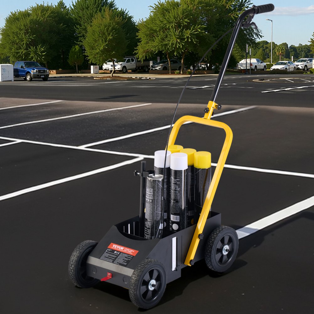 VEVOR Striping Line Marking Machine, 24 x 13 x 35.4 in, 4-Wheel, Heavy Duty Striping Line Marking Machine, Striping Line Machine with Adjustable Width, for Roads, Parking Lots, Sports Field, Black
