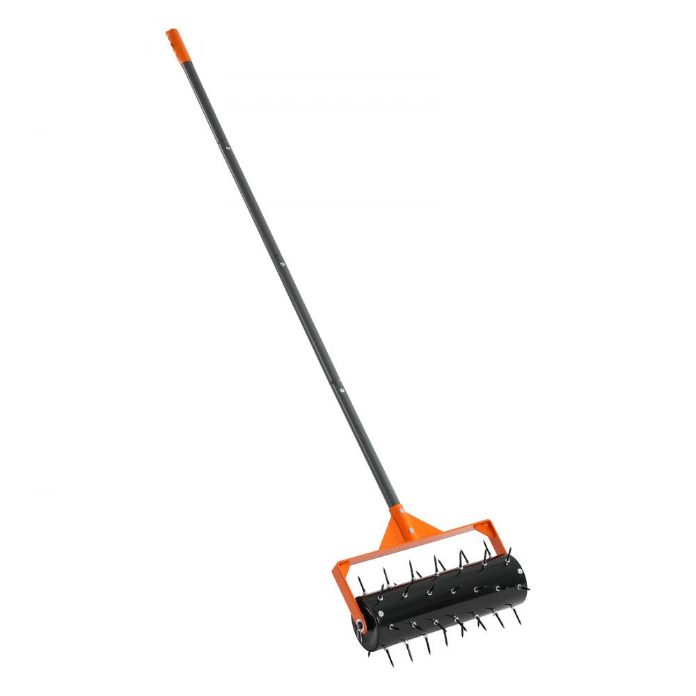 VEVOR Rolling Lawn Aerator, 15 in Manual Push Aerator Roller with 42 Spikes & 60 in Long Handle, Fillable Drum for Added Weight, Heavy-Duty Lawn Soil Penetrator for Garden Yard Compacted Soils