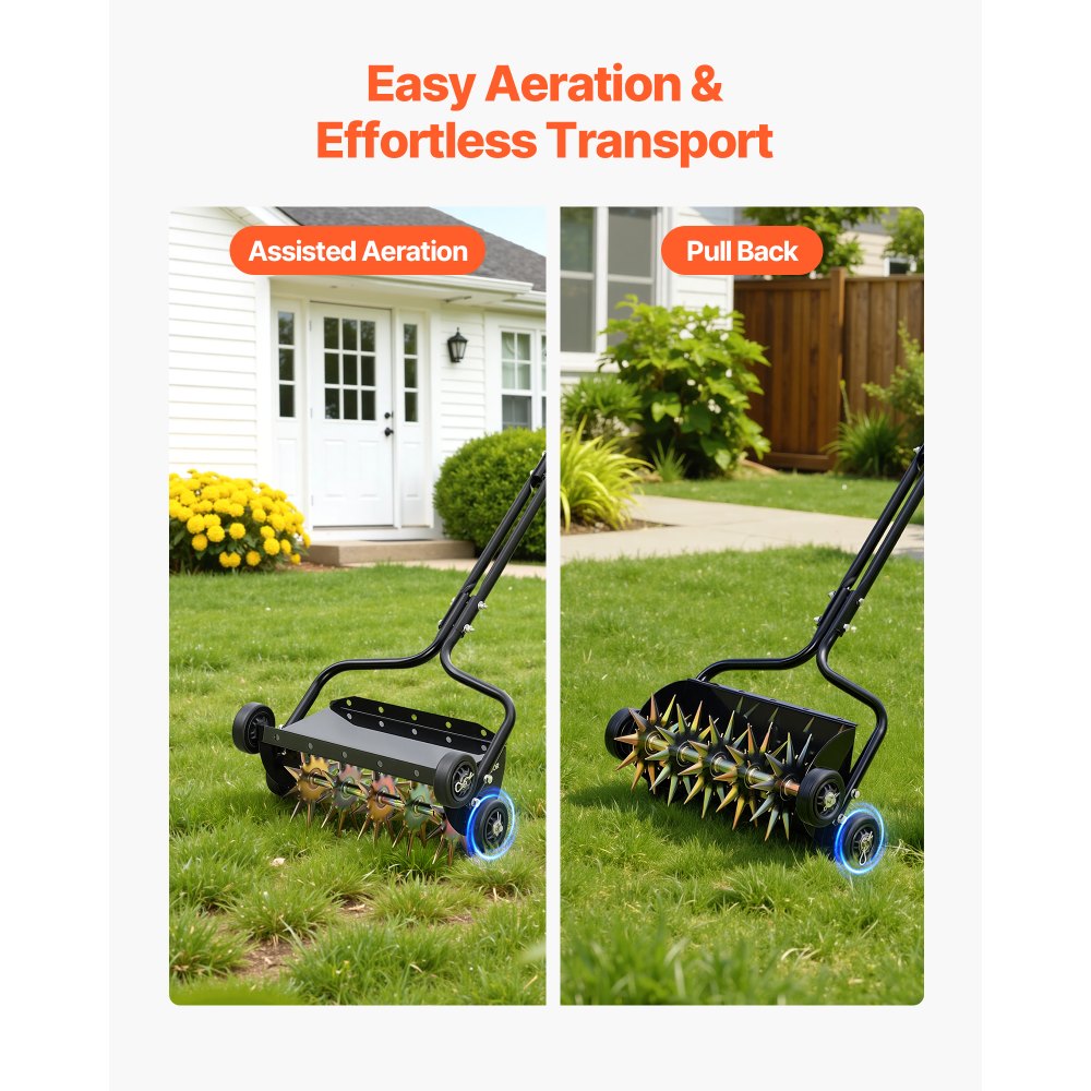 VEVOR Lawn Aerator, 18 in Manual Push Spike Aerator with 4 Wheels & Handle, Heavy Duty Grass Aerators, Supports 40 lbs Added Weight, Rolling Lawn Aeration Tool for Garden Yard Aeration Soil Health