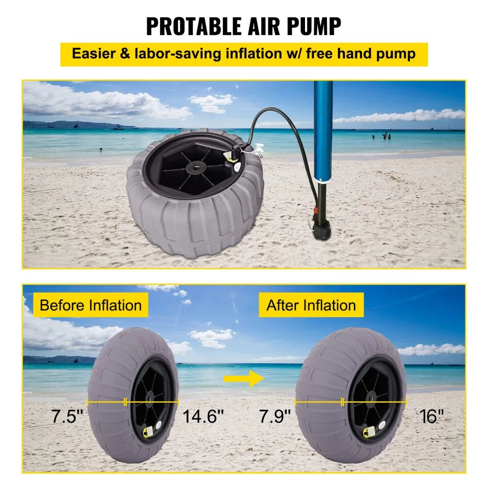 VEVOR Beach Balloon Wheels, 16" Replacement Sand Tires, TPU Cart Tires for Kayak Dolly, Canoe Cart and Buggy with Free Air Pump, 2-Pack