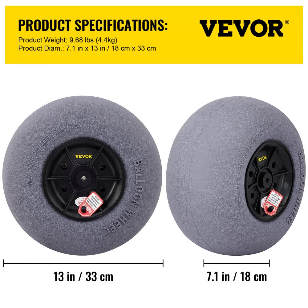 VEVOR Beach Balloon Wheels, 13\" Replacement Sand Tires with 32\" Stainless Steel Axle, TPU Cart Tires for Kayak Dolly, Canoe Cart and Buggy with Free Air Pump, 2-Pack