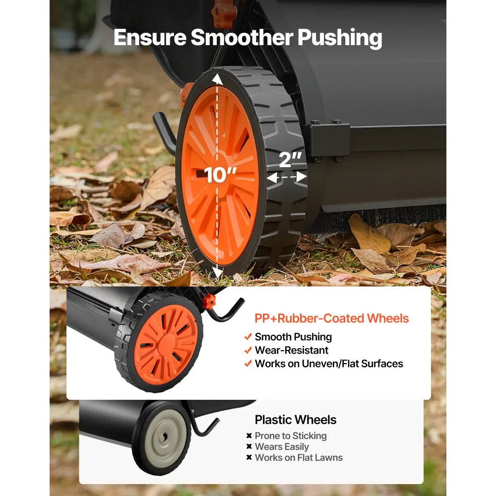 VEVOR Push Lawn Sweeper, 30 in Leaf & Grass Collector with 12 cu. ft. Hopper Bag, Adjustable Brush Height & Spinning Brushes, Heavy Duty Yard Sweeper with Rubber Wheels for Leaves Grass Cleanup