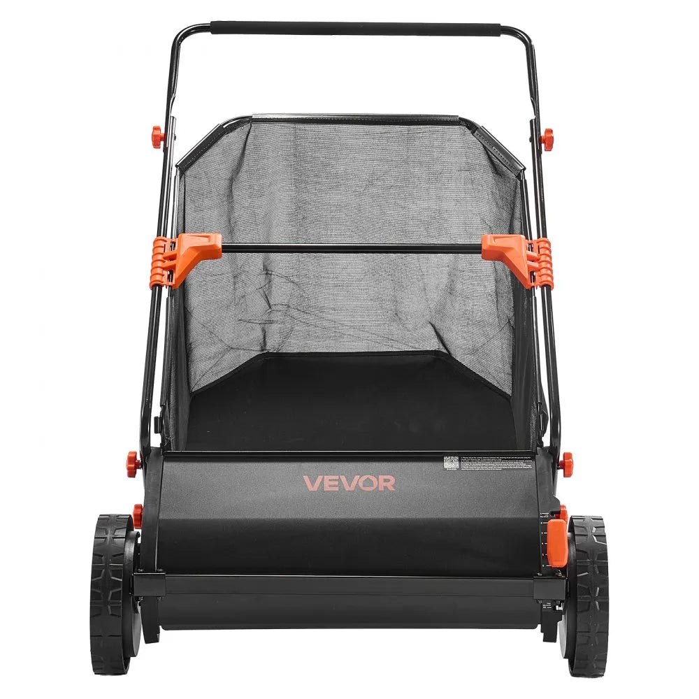 VEVOR Push Lawn Sweeper, 26 in Leaf & Grass Collector with 7 cu. ft. Hopper Bag, Adjustable Brush Height & Spinning Brushes, Heavy Duty Yard Sweeper with Rubber Wheels for Leaves Grass Cleanup