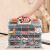 VEVOR Small Parts Organizer, 34-Compartment Double Side Tools Organizer Box with 24 Removable Dividers, PP Hardware Storage Box with Safety Latch & Portable Handle for Nuts, Bolts, Screws, Nails