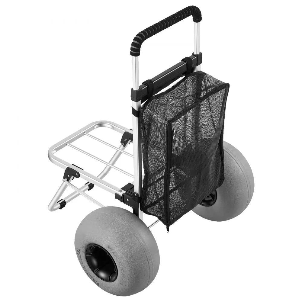 VEVOR Beach Dolly with Big Wheels for Sand, 20" x 15" Cargo Deck, Folding Sand Cart with 12" Balloon Wheels, 165 lbs Loading Capacity & 34" to 46" Adjustable Height, Heavy Duty Cart for Beach Camping