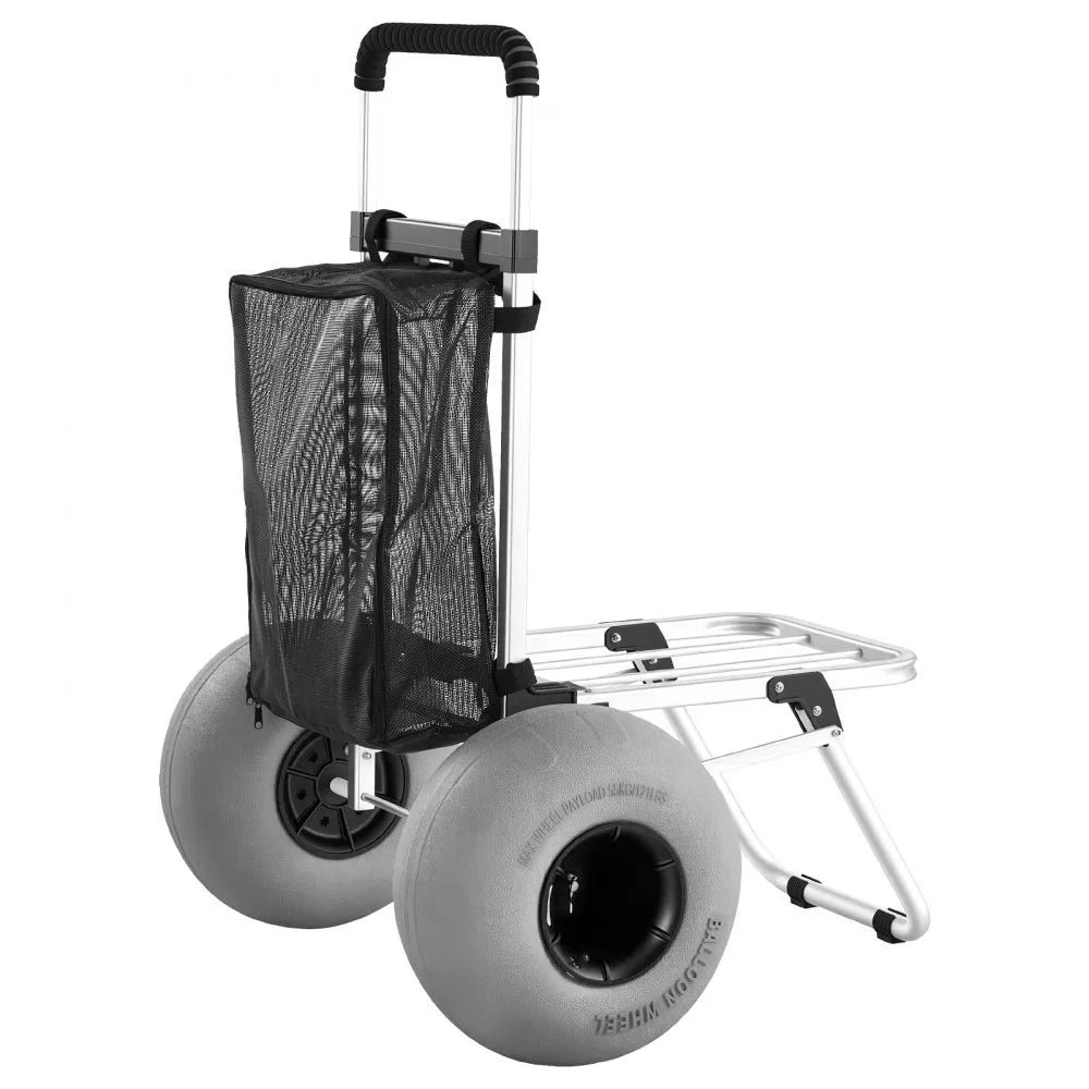 VEVOR Beach Dolly with Big Wheels for Sand, 20" x 15" Cargo Deck, Folding Sand Cart with 12" Balloon Wheels, 165 lbs Loading Capacity & 34" to 46" Adjustable Height, Heavy Duty Cart for Beach Camping