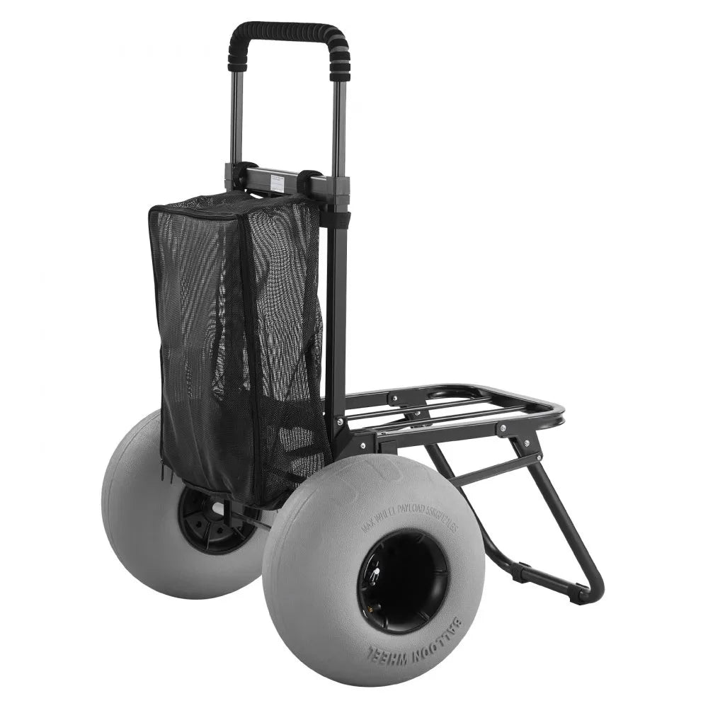 VEVOR Beach Dolly with Big Wheels for Sand, 18" x 15" Cargo Deck, Folding Sand Cart with 12" Balloon Wheels, 165 lbs Loading Capacity & 34" to 45" Adjustable Height, Heavy Duty Cart for Beach Camping