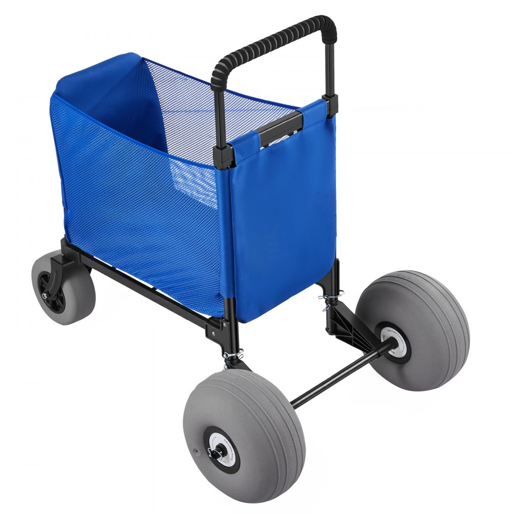 VEVOR Beach Cart with Large Wheels for Sand, 165 lbs Load Capacity, Heavy Duty Folding Beach Wagon with 12" Balloon Wheels, Storage Bag, 33" to 45" Adjustable Height, Dolly for Camping Fishing Garden