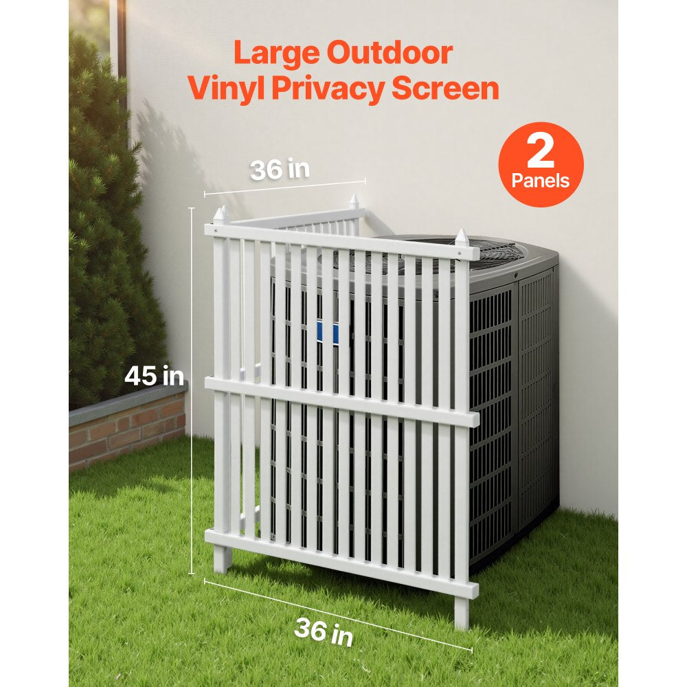 VEVOR 2 Panels Outdoor Privacy Screen, 36 x 45 in Air Conditioner Fence with 19.7 in Ground Stakes, Pool Equipment Enclosure, Strip Vinyl Privacy Fence, Ideal for Trash Can and A/C Units, White