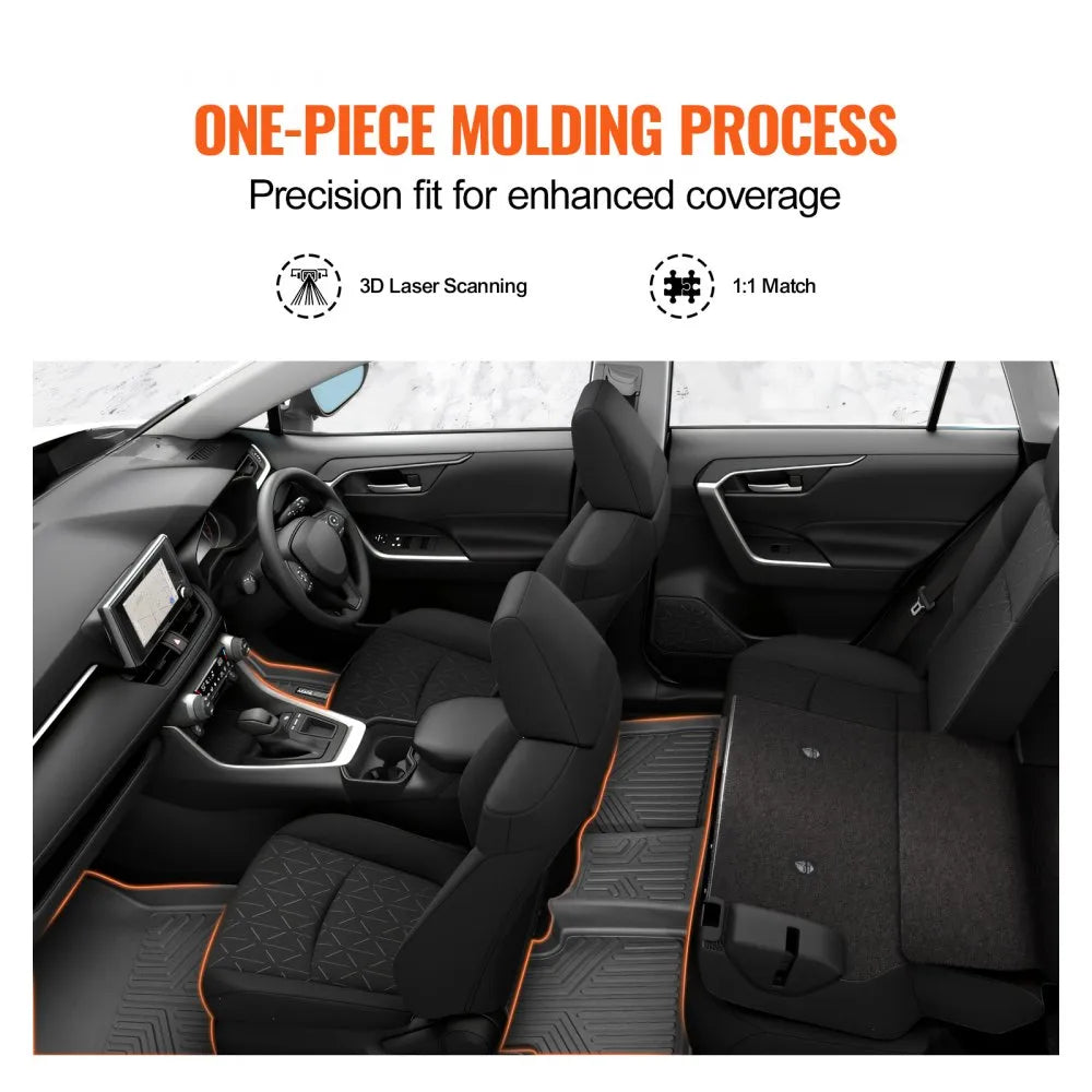 VEVOR Automotive Floor Mats, Fits for Toyota RAV4 (Not for Hybrid or Prime) 2019-2024, 3 pcs Front and 2nd Row Liners, All Weather Custom Fit TPE Vehicle Floor Mats, Easy to Clean for SUV, Black